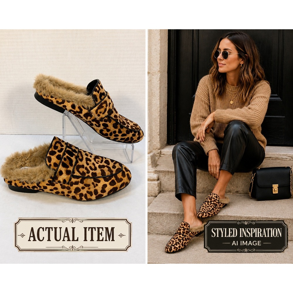 Steve Madden Leopard Mules Women Calf Hair Faux Fur Lined Brown 8.5 EUC Bohemian